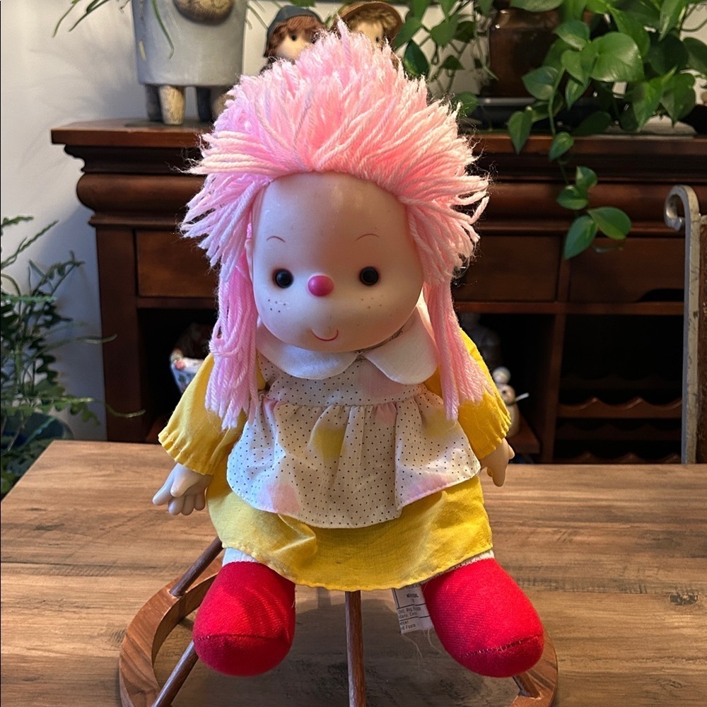 Vintage 1980 Collectible Pink Yarn Hair Ice Cream Doll 23" Girl VTG 80s Toy Soft